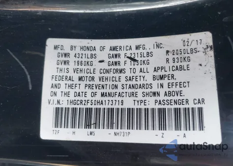 2017 Honda Accord Sport z USA, uszkodzony, nr VIN 1HGCR2F50HA173719